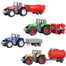 4 in 1 Traktor Autos Spielzeug,Mini Bagger LKW Baufahrzeuge Spielzeug Set Baustellen Fahrzeuge Spielzeugautos Transporter Kinderspielzeug Autos Spielzeug Modell für Kinder Jungen 3 Jahre