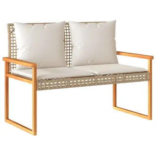 vidaXL Gartenbank mit Kissen Beige Poly Rattan Akazienholz - Beige