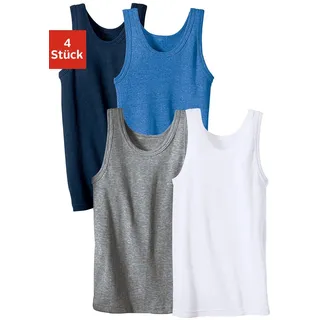 Unterhemd H.I.S, Jungen, Gr. 176, 4 Stk., N-Gr, blau (marine, hellblau, meliert, weiß, grau, meliert), Feinripp, Obermaterial: 100% Baumwolle. Melange in der Packung: 67% Baumwolle, 33% Polyester, unifarben, körpernah, tiefer Rundhals, Unterhemden Unterhemd, schlichtes Basic aus Feinripp