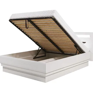 Furniture24 Bett Irma IM16 Bettgestelle Bettrahmen mit Led Beleuchtung Doppelbett Ehebett 160x200, mit Lattenrost, mit Bettkasten - Weiß