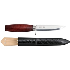 Morakniv Classic 2F mit Fingerschutz, 10,5 cm Carbonstahlklinge, rotbraunem Birkenholzgriff, Polymerscheide mit Lederschlaufe