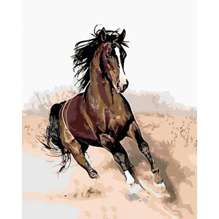 Diamondi - Diamond painting - BRAUNES PFERD IM SAND, 40X50 cm, mit Keilrahmen (bereits gespannt)