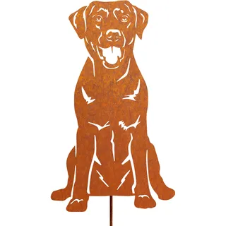 Labrador Gartenstecker Metall Rost Gartendeko Geschenke Wetterfest 58cm | Grabstein Hund Blumenstecker Draußen Rost Deko für Garten Balkon Blumentöpfe