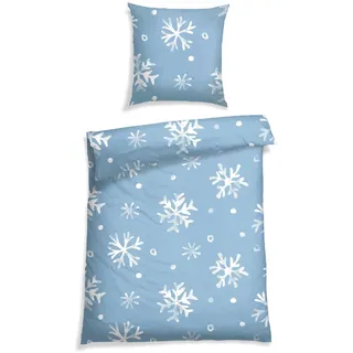 SCHIESSER Bettwäsche »Skadi aus weicher Baumwolle mit weißen Schneeflocken« 2 Stk. tlg. MADE IN GREEN by OEKO-TEX®-zertifiziert, blau