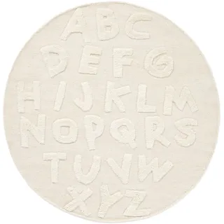 Kinderteppich CARPETFINE "ABC Alphabet", creme, H:0,6mm Ø:90cm, Obermaterial: 100% Wolle, Teppiche, Kinderteppich
