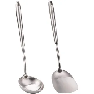 FJNATINH 2 Stück Wok-Pfannenwender und Schöpflöffel, Schöpflöffel, chinesisches Wok-Utensilien-Set, 304 Edelstahl, Kochutensilien