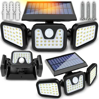 Solarleuchten für Außen mit Bewegungsmelder, 74 LED Solarstrahler, IP65 wasserdicht, 3 Modi, Superhelle Solar Wandleuchte für Garten, Terrasse Retoo