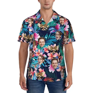 SJHAZSL Personalisierte Hawaiihemden, Personalisierte Casual Button Down Kurzarm-Strandhemden mit Gesicht Foto, Personalisierte Foto Hemden mit kurzen Ärmeln für Männer Ehemann Freund Papa