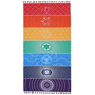 Yoga Meditation Tapisserie, Meditation Sieben Chakra Wandteppich, Hippie Chakra Boho Wandtuch,Yoga Matte Schweiß Absorbieren Mehrfarbige Towels, für Strand Pool Fitnessstudio Yogas Sauna(150 * 75cm)