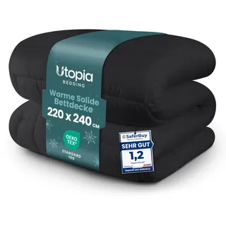Utopia Bedding Bettdecke 220 x 240 cm, Ganzjahresdecke 370 GSM Füllung, atmungsaktive Schlafdecke, Steppdecke, Super Weiche Kuschelige (Grau)