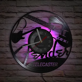 Smotly Vinyl-Wanduhr mit Musikgitarre, Instrumentenmuster mit LED-Nachtlicht, ist ein Geschenk für Freunde, die Musik lieben. (sieben Farben)