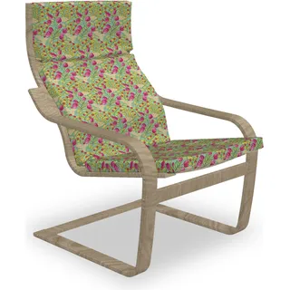 ABAKUHAUS Blumen Poäng Sessel Polster, Frühling Botanik Blätter Blumen, Sitzkissen mit Stuhlkissen mit Hakenschlaufe und Reißverschluss, Seafoam Rosa und Grün