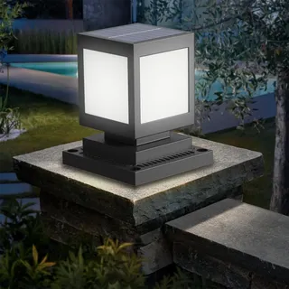 HMAKGG Sockelleuchte Außen Solar, Wegeleuchten Außen Solar, 2200 mAh, Wasserdicht Garten Solarleuchten en ABS, Weißes Licht, Außenlampe Stehend, Pollerleuchte für Patio, Terrasse, Zaun, Schwarz