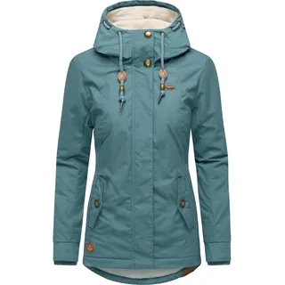 Winterjacke RAGWEAR "Winterjacke Monade", Damen, Gr. XS, grau (stone blau25), Obermaterial: 65% Polyester PES. 35% Baumwolle CO.  Obermaterial: Futter: 100% Polyester PES. 100% Polyester PES., figurbetont Po-bedeckend, verstellbar Rippstrickbündchen, Jacken Winterjacke, Damen Winterparka mit Kapuze und m. Fleece gefüttert