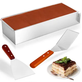 Weskjer Backrahmen Eckig Verstellbar Backrahmen Eckig Mit 2 Schabern Tortenring für Mousse-Torte, Tiramisu und Crêpe-Torte