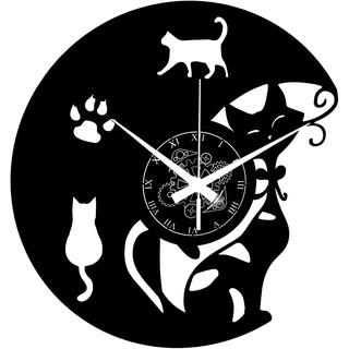 Vinyl Wanduhr Vintage handgemachte Schallplatten-Design Vintage Geschenk Home Dekorationen Katze Katzen