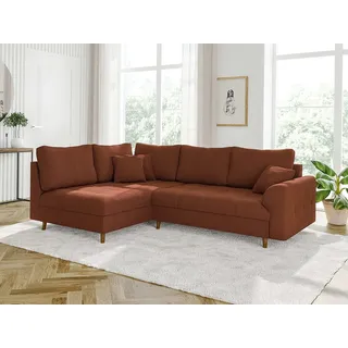 s-style möbel Kai - Ecksofa mit Braun Holzfüßen im skandinavischen Stil aus Cord-Stoff, Ottomane Links - orange
