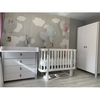 Veres Monaco Kinderzimmer / Möbelset / Babyzimmer (Babybett, Wickelkommode, Schrank) - Weiß Grau - Weiß, Grau