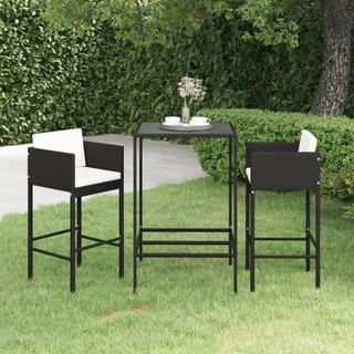 The Living Store 3-tlg. Gartenbar-Set mit Kissen Poly Rattan Schwarz - Schwarz