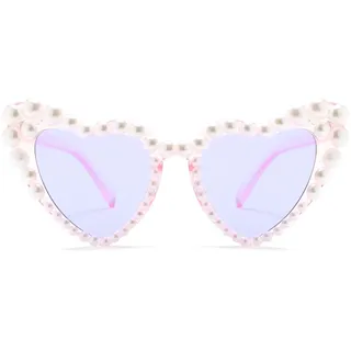 Long Keeper Retro Herz Sonnenbrille Perle - Vintage Sonnenbrille Damen Herzform mit Perlen Vintage Herzbrille Party Aesthetic UV400 Schutz