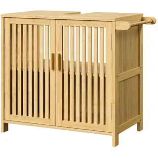 HOOBRO Bambus-Waschbeckenunterschrank mit 2 Türen, 2 Fächern und Handtuchhalter, Unterschrank, Badezimmerschrank, Badschrank, 60 x 30 x 60 cm, für Waschbecken ohne Säule, Natur EYL06BV01