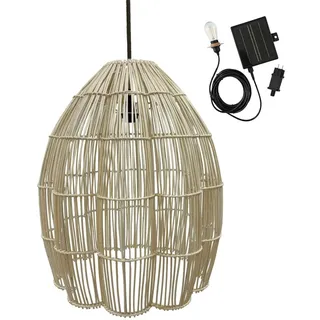 Avila Solar Pendelleuchte aus natürlichem Rattan, mit Hybridkabel, Netz- und Solarkabel, 5 m Länge