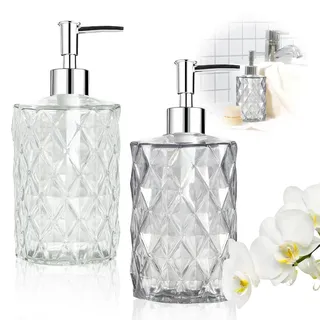 Seifenspender Schwarz, Seifenspender aus Transparentem Glas, Nachfüllbarer Pumpspender für die Küche, Badezimmer, 330 ml Vintage-Soap Dispenser (2er-Pack)
