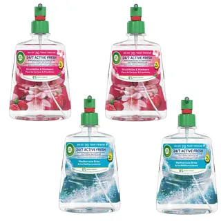 Air Wick Active Fresh Wasserbasiertes Automatisches Duftspray Nachfüller SET 2x 228ml Kirschblüte & Himbeere & 2x228ml Mediterrane Brise