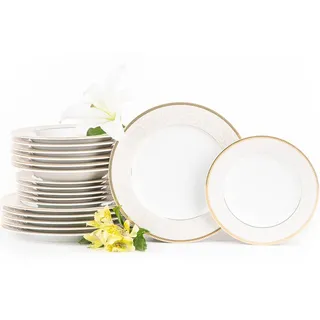 Konsimo Abendessenservice für 6 Personen (18 El.) "MARTHA GOLD", Weiß, Porzellan, Classic, 27 cm / 23 cm / 21 cm - Weiß