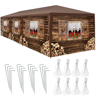 Tectake Pavillon Almchalet 9 x 3 m inkl. 6 Seitenteile Braun/Weiß