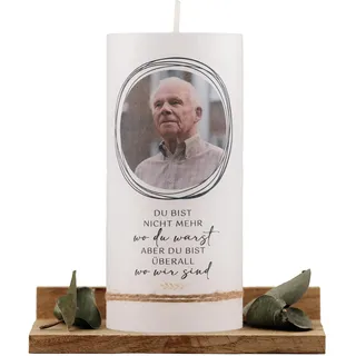 Personalisierte Trauerkerze mit Foto | moderne Rustikkerze 7x20 cm | Gedenkkerze | Erinnerungskerze | Individuelle Kerze zum Abschied | Fotokerze (Foto Kreis, Klein - 7x15)