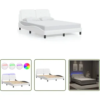 The Living Store Bettgestell mit LED Weiß 120x200 cm Kunstleder - Weiß