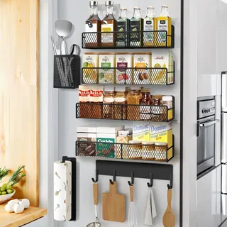 Magnetisches Gewürzregal 7-teilig für Kühlschrank Schwarz Metall ohne Bohren