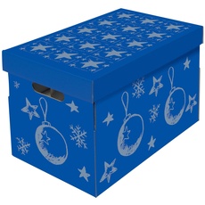 Bild 119201142 CHRISTMAS Aufbewahrungsbox für Christbaumkugeln und Weihnachtsdeko mit variabler Innenaufteilung auf 3 Ebenen, B 27,5 x T 46,5 x H 29,5 cm, blau / silber
