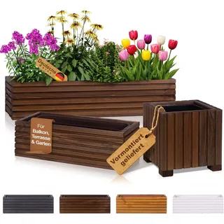 BooGardi Blumenkasten Holz mit Einsatz · Blumenkästen in 3 Größen & 4 Farben · 64x20x14cm Dunkelbraun · Pflanzkasten für Balkon & Terrasse · Pflanzkübel außen & innen · Blumentopf vormontiert
