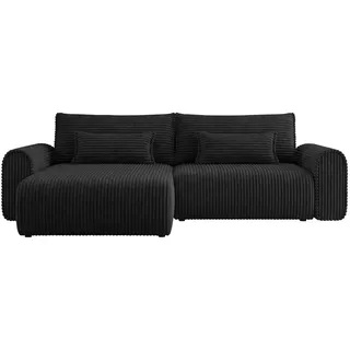 Mirjan24 Eckcouch Cord mit Schlaffunktion und Bettkasten L-Form 2-Sitzer Schwarz