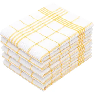 ZOLLNER 5er Set Geschirrtücher mit Waffelmuster - Baumwolle in 50x70 cm - saugstarke und langlebige Küchentücher - waschbar bis 60°C – in weiß-gelb kariert - Oeko Tex® Zertifiziert