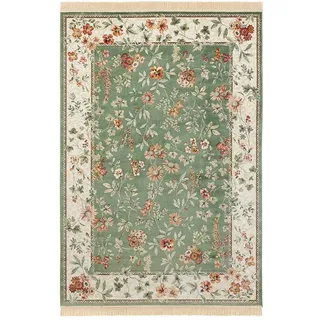 Nouristan Naveh Orient Teppich – Wohnzimmerteppich Orientalisch Kurzflor mit Fransen Vintage Orientalischer Samt-Teppich für Esszimmer, Wohnzimmer, Schlafzimmer – Grün, 135x195cm