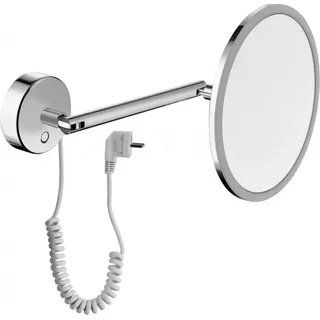 DEUSENFELD WL500CT - Premium Wand LED Kosmetikspiegel, CTT - stufenlos einstellbarer Farbton von 2700-6500K, LED Touch-Control, 5x Vergrößerung, Ø22cm, 230V Spiralnetzkabel - Silber