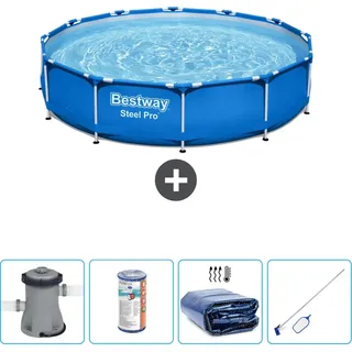 Bestway Round Steel Pro Swimmingpool – 366 x 76 cm – Blau – inklusive Pumpe Filter - Sonnensegel - Reinigungskit - Blau