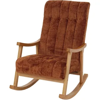 MCW Schaukelstuhl K10 Holz MVG Stoff/Textil Chenille 465g/m2 Terrakotta Gestell Natur