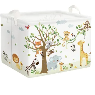 Clastyle Waldtier Kinder Wäschekorb mit Henkel Faltbar Blatt Kleidung Spielzeug Aufbewahrungskorb Jungen Mädchen Aufbewahrungsbox für Babyzimmer Bad, Tiger Koala, 40x30x30 cm