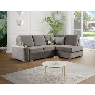 Schlafsofa Samt Bettfunktion Sitz Leder Lounge Wohnlandschaft Ecksofa L-form Neu - Beige