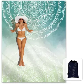SunLit Boho-Stranddecke Tiffany-Grün 269,2 x 205,7 cm