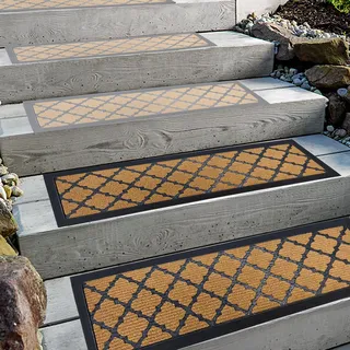Aucuda 2er Set Stufenmatte Außen aus Gummi, 76 x 22 cm Wetterfeste & rutschfeste Treppenstufen Matten, Anti-Rutsch Wärmedämmung Gummimatten für Outdoor, Frühling Antirutschmatten Gelbe Treppenmatte.