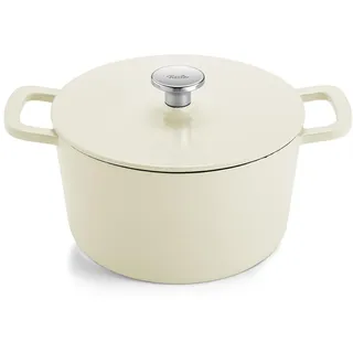 Fissler Moments Collection/Emaillierter Gusseisen-Bräter, rund (Ø 24 cm) Cast-Iron Topf, Cocotte AromaStar-Funktion, Induktion – Elfenbeinweiß