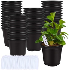 Schwarze Plastik Blumentöpfe, Augshy 75 Stück 15cm Kunststoff Pflanzentöpfe mit 100 Stück Etiketten Plastik Anzuchttöpfe für Sukkulenten Setzlinge Stecklinge Umpflanz