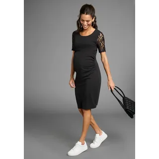 Neun Monate Umstandskleid "Schwangerschaftkleid mit Spitze" Jersey-Kleid für Schwangerschaft und Stillzeit, schwarz