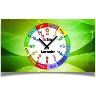 Kinder-Lernuhr schlicht einfarbig grün abstrakte Strukturen, leise kein ticken, dixtime 3D-0434 - Bunt