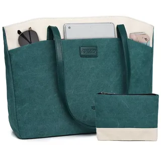 RAVUO Laptoptasche Damen, Wasserdichte Handtasche Elegant Lehrertasche Groß Aktentasche 15.6 zoll Laptop Bag Women Uni Tasche 2PCS Set Grün